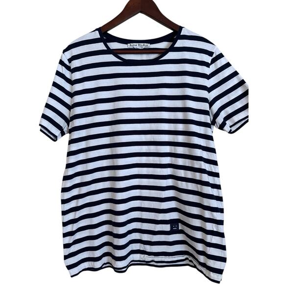 Acne Studios Rigoletto Face Unisex Striped Tee Ivory/Navy Size Large - Picture 1 of 7